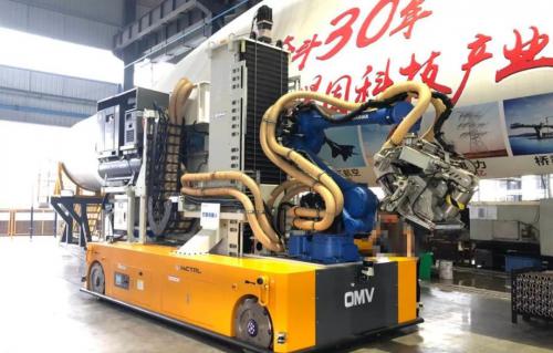 【汇聚案例】全球首例麦轮激光导航OMV智能全向移动叶片打磨机器人