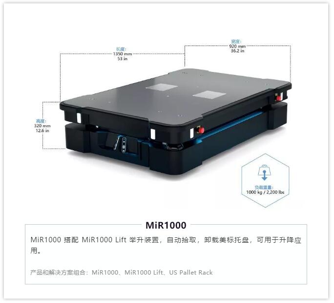 产品 | 新品MiR1000搭配MiR1000 Lift举升装置，自动拾取，卸载美标托盘，可用于升降应用