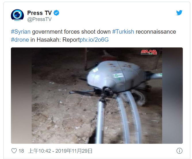 叙利亚军方宣布击落哈萨卡省的土耳其无人机