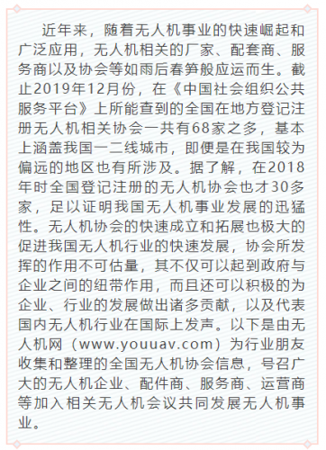 全国无人机协会大扫描！68家实名登记，行业发展蒸蒸日上！