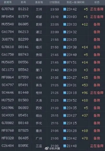 疑似遭无人机干扰 萧山机场航班昨夜大面积延误