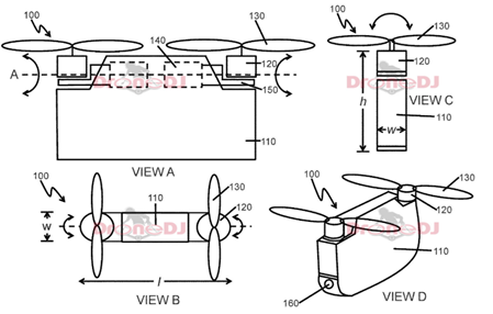 国家专利局公布了大疆新的双旋翼及四旋翼无人机框架设计
