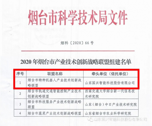 国兴智能牵头组建烟台市产业技术创新战略联盟