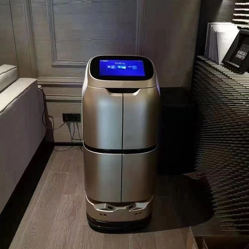 酒店送物机器人无人配送机器人语音播报外卖配送智能对话聊天取物_无人系统网