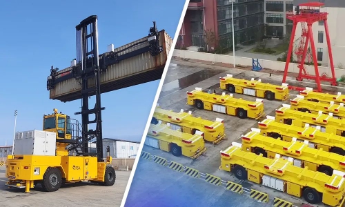 连创里程碑！新松港口移动机器人海外累计交付超100台＆全球首台空集装箱堆码机器人正式发布